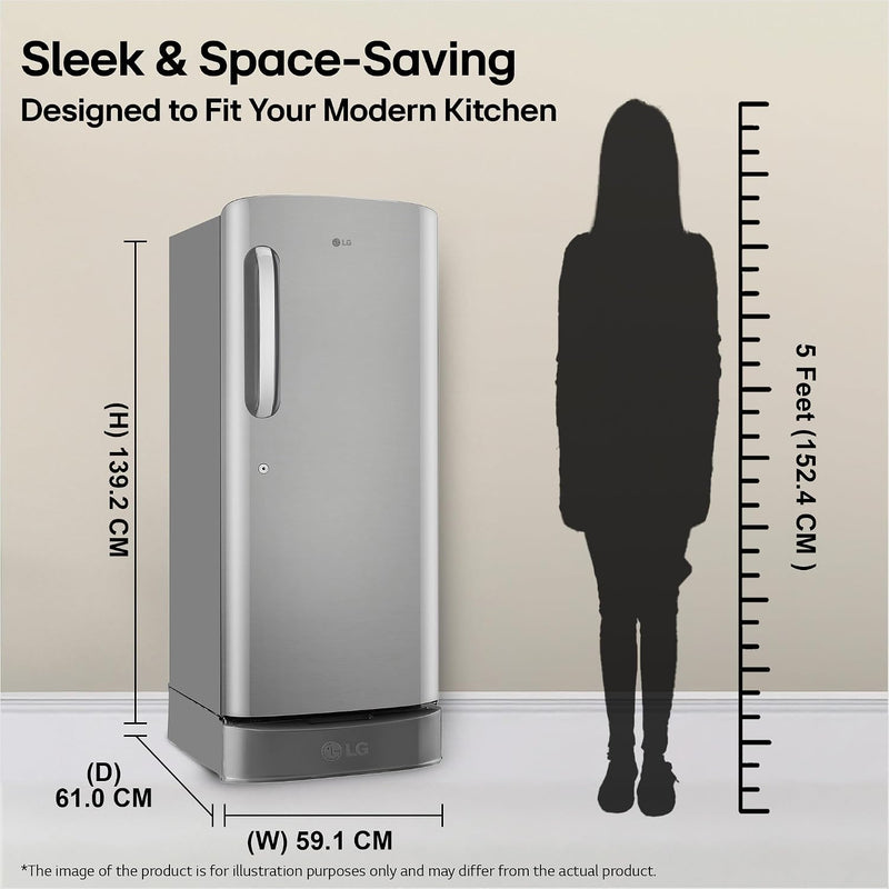 LG 224 L, 5 Star, Smart Inverter, Direct Cool Single Door Refrigerator (GLD2356ZAPZ, Shiny Steel, Base stand with Drawer)-4