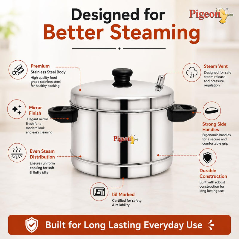 Pigeon Classic Stainless Steel Idli Cooker with Whistle Indicator