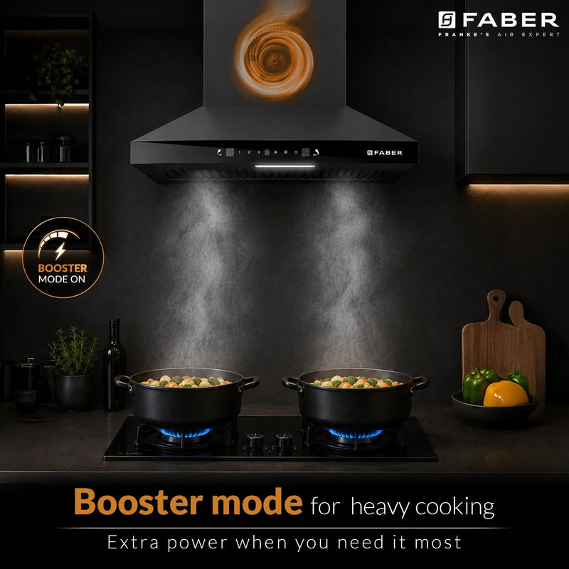 Faber Pluto 60 cm 1000 m³/hr Wall Mounted Kitchen Chimney | Baffle Filter | Touch Control | LED Lights | 1 Year Comprehe