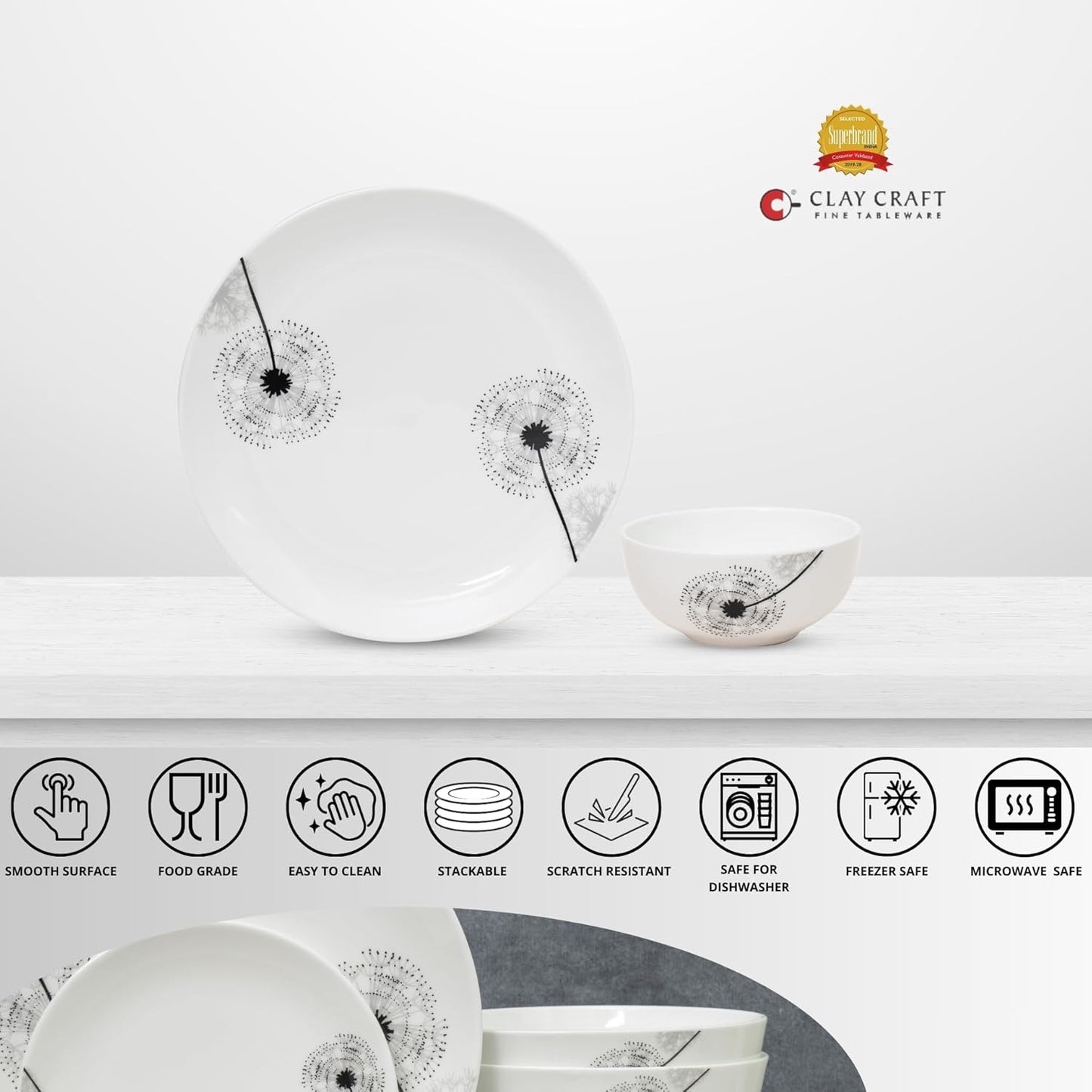 Clay Craft Fine Ceramic Eco Dinnerware, Enchanting Gold, for Family of 4, 8-Piece Dinner Set