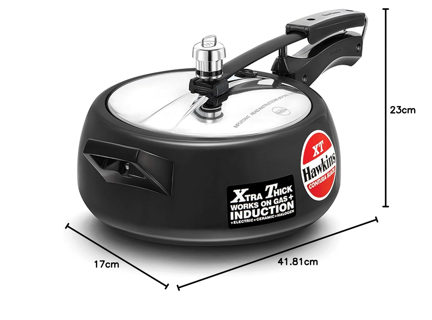 Hawkins Pressure Cooker Contura Hard Anodized Extra Thick Base for Induction, 3.5 L (Black)
