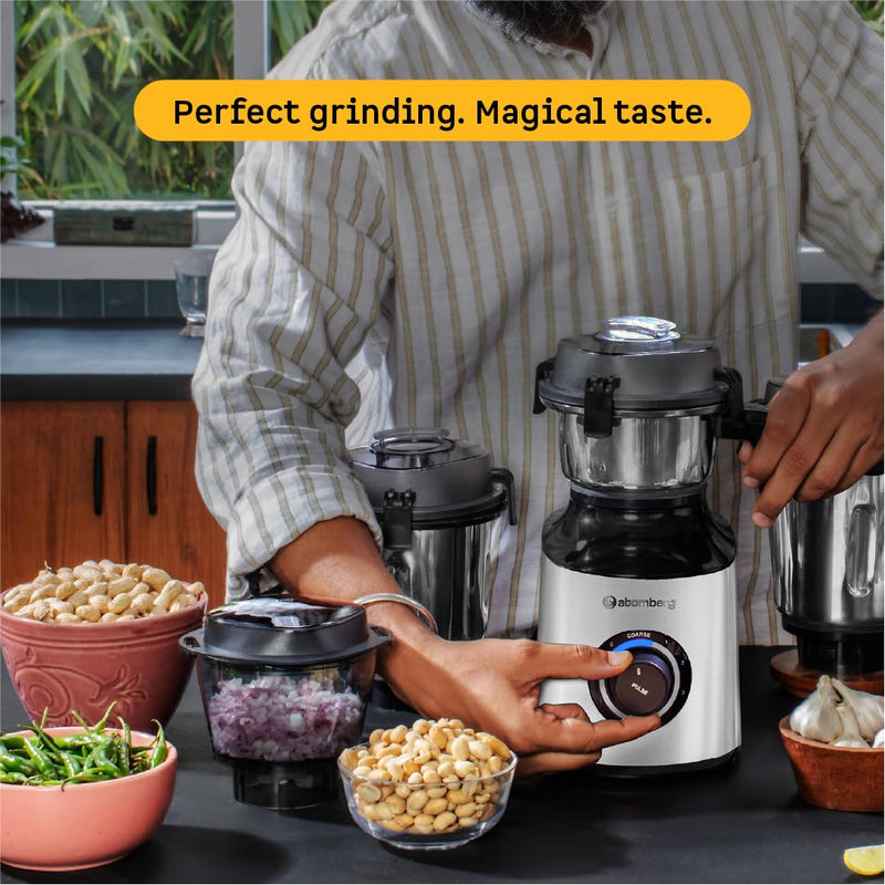 Atomberg Zenova Mixer Grinder | Unique Coarse Mode for Silbatta-like Texture | Intelligent BLDC Motor | Safety Features | 4 Jars including Chopper | Hands-Free Operation (Pearl White)