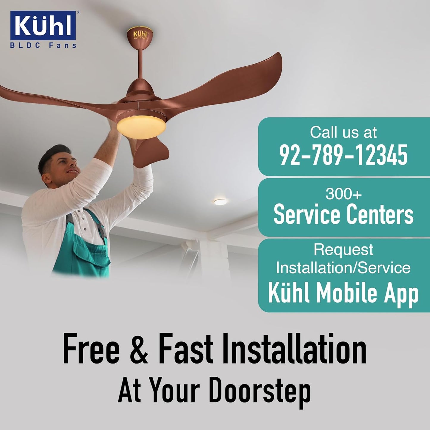 KUHL Glanz F3 1320MM 65% Power Saving BLDC Ceiling Fan | BEE 5 Star Rated & ISI Marked | High Air Flow | 5Year Warranty on Motor By Brand |Free Installation | IoT Operate via Mobile & Alexa | Brown
