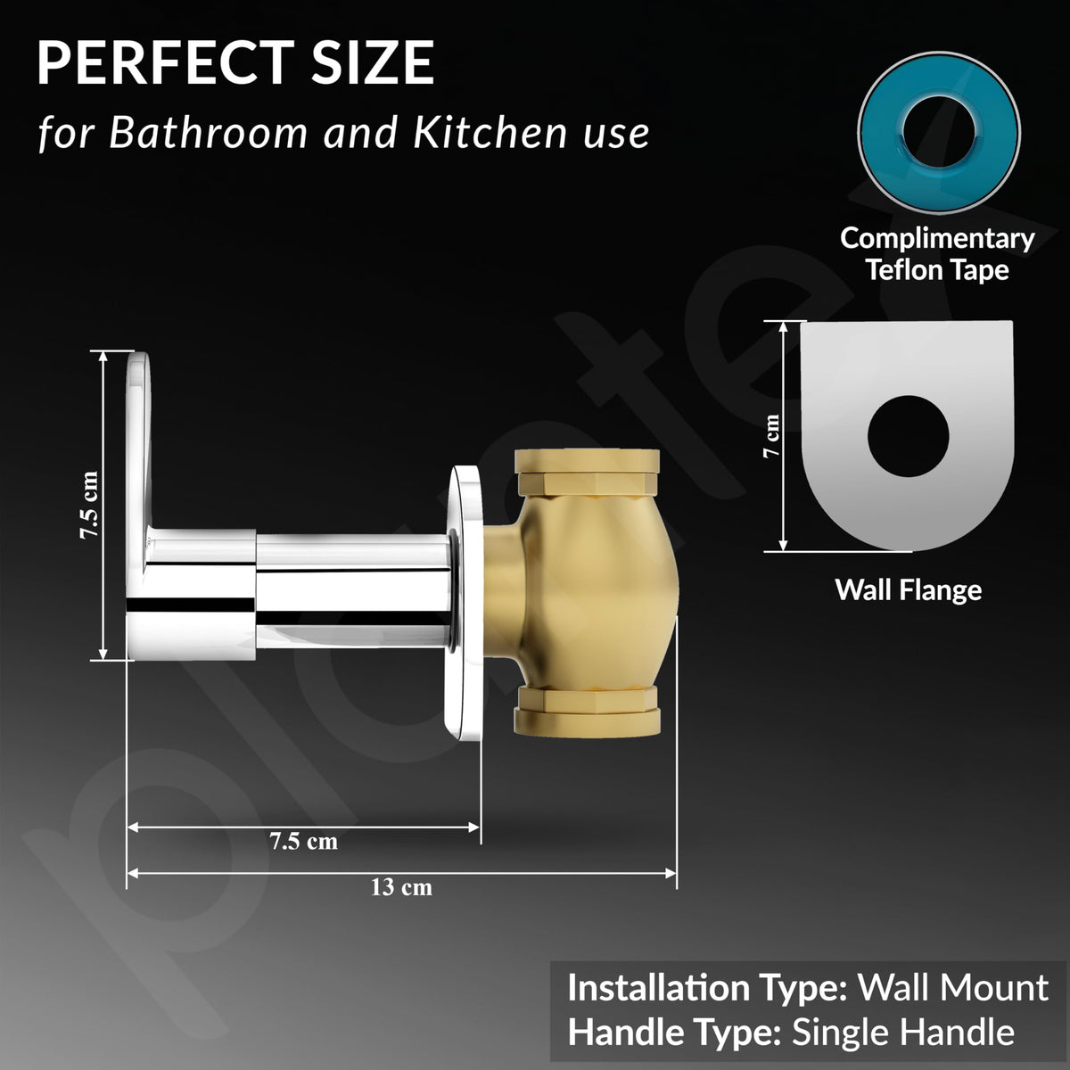Plantex Pure Brass ORN-206 Angular Concealed Stop Cock/Concealed Stop Valve Tap For Bathroom With Teflon Tape & Adjustable Brass Wall Flange - 15mm (Mirror-Chrome Finish)-3