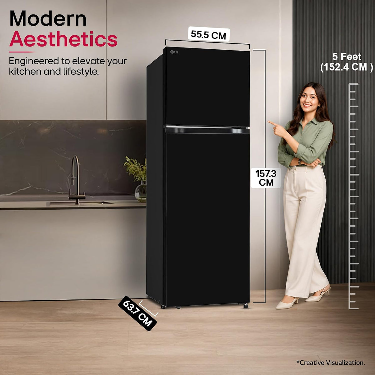 LG 251 L, 2 Star, Smart Inverter, Smart Mode, Frost-Free Double Door Refrigerator (GLT2526WWOB, Onyx Black, Multi Air Flow, Express Freeze,)-3