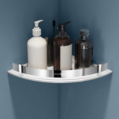 Plantex Bathroom Corner Shelf for Wall Acrylic/Wall Mounted Shelf for Bathroom with Stainless Steel Railings/Wash Room Accessories Items (White, 10x10 inches)-1