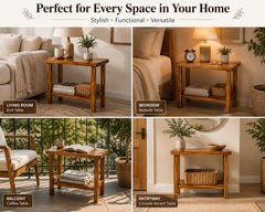 Solid Sheesham Wood C Shape Side Table for Living Room | Modern Sofa End Table | Wooden Laptop Table for Bed | 