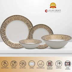 Clay Craft Fine Ceramic Ebony Dinner Set, Enchanting Gold, for Family of 4, Dinner Set Ceramic, Crockery Set, Dining Set for Dinner, Crockery Set for Gift, Kitchen Set (13 Pieces, E649)