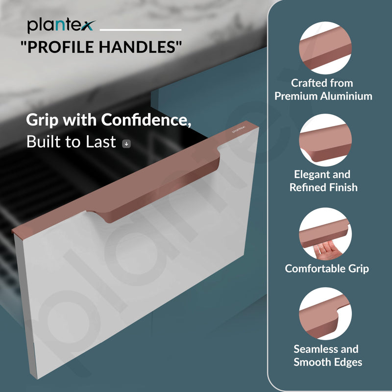 Plantex Profile Handle for Kitchen Cabinet/12 Inch Aluminium Drawer Profile Handle/Wardrobe Pull Handle for Home/Office/Hotel - Pack of 2 (Rose Gold) (Model APS-PF-1004)-4