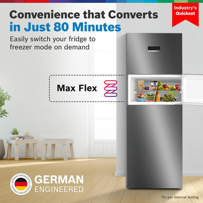 BOSCH MaxFlex Convert 335L, 3 Star Inverter Frost Free Triple Door Refrigerator (2024 Model, CMC36K03NI, 8-in-1 Convertible, UV Protected Body Shield, VitaFresh Technology, Adaptive UI, Smoky Steel)