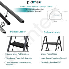 Plantex GI Steel 4-Step Ladder for Home/Easy to fold/Anti-Skid Wide Steps Ladder - (Aura, Black & Grey)