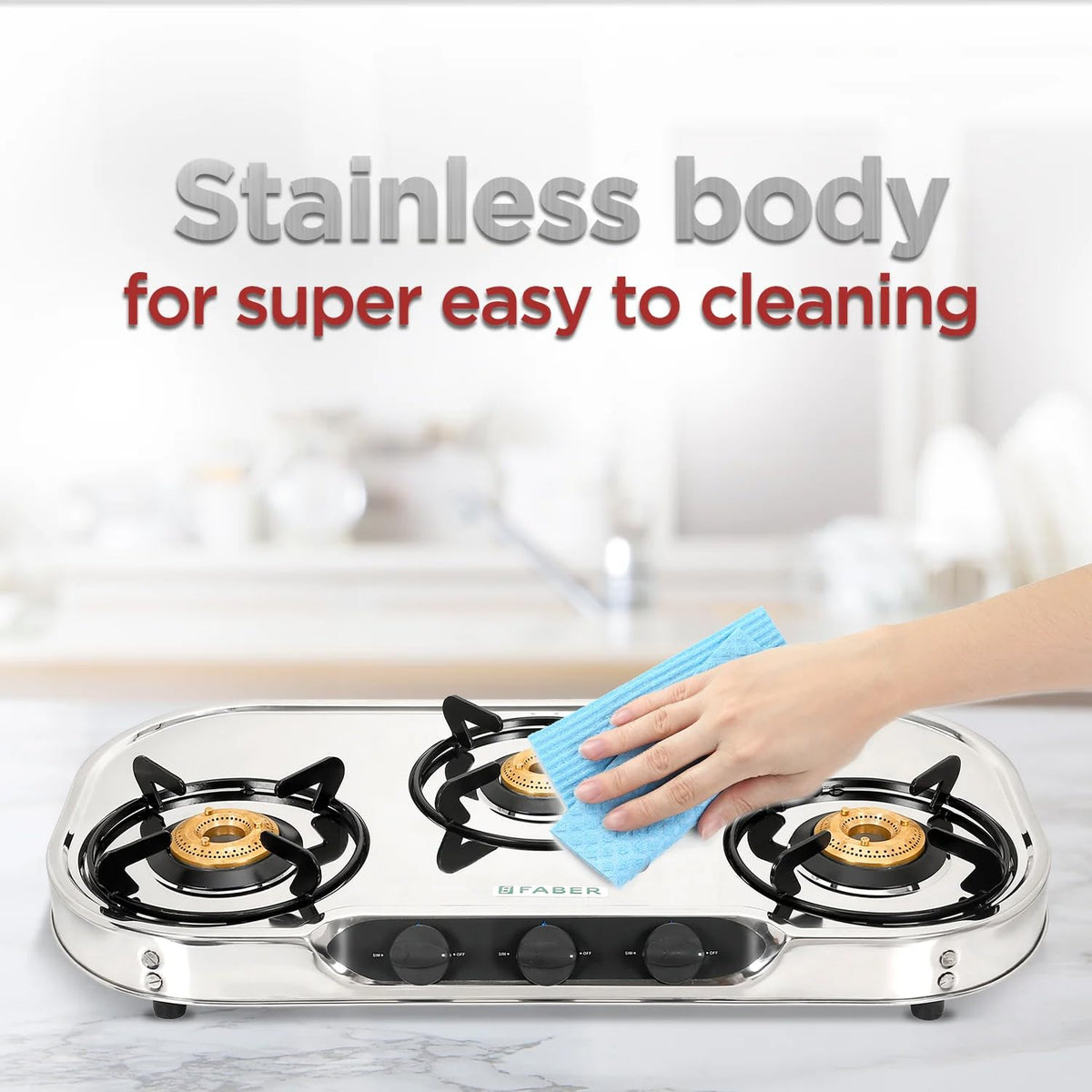 Faber high efficiency 3 Brass Burner gas stove|| Stainless Steel|| ISI Certified gas stove, Manual Ignition, (COOKTOP CR