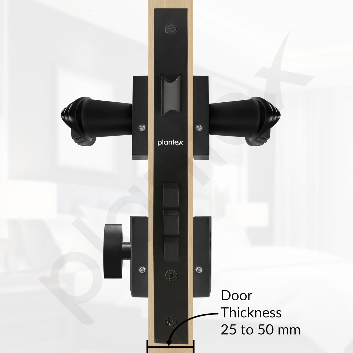 Plantex Main Door Lock/Mortise Lock for Doors - Robust Door Handle for Home with Brass Locks Body & Cylinder (PT-014, Black)-5