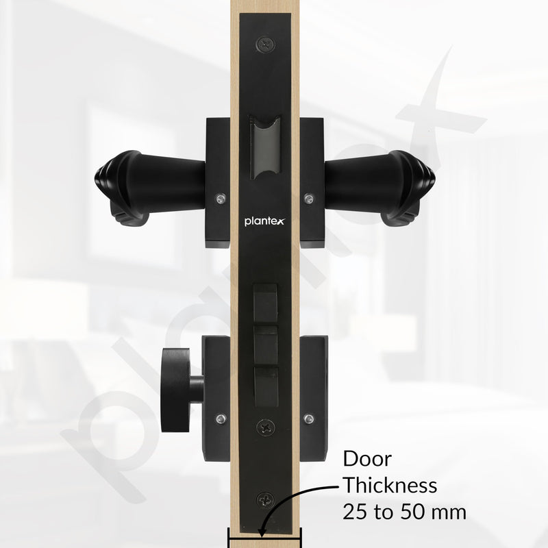 Plantex Main Door Lock/Mortise Lock for Doors - Robust Door Handle for Home with Brass Locks Body & Cylinder (PT-014, Black)-5