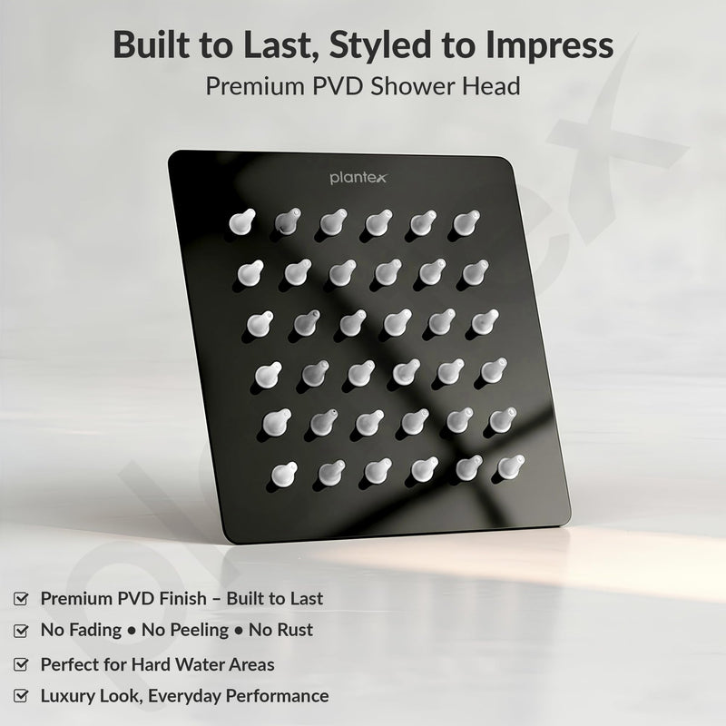 Plantex Stainless Steel Overhead Shower 4 x 4 inch with Water-Saving Technology/High pressure Rain Shower Head without Arm/Bathroom Shower -(Ultra Slim-PVD Black)-5