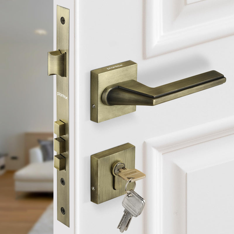 Plantex Triple Security Door Lock for Home/Main Door Lock Set with 3 Years of Warranty/Mortise Lock for Door with Brass Lock Body & Cylinder(7122 - Brass Antique Finish)-1