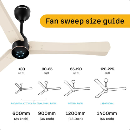 atomberg Renesa Halo Smart Alexa Enabled 1200mm BLDC Ceiling Fan with Remote |BEE 5 star | High Air Delivery | Low noise | LED Speed Indicator | Sleek Design | | 3 Year Warranty| SeaSand Ivory & Black