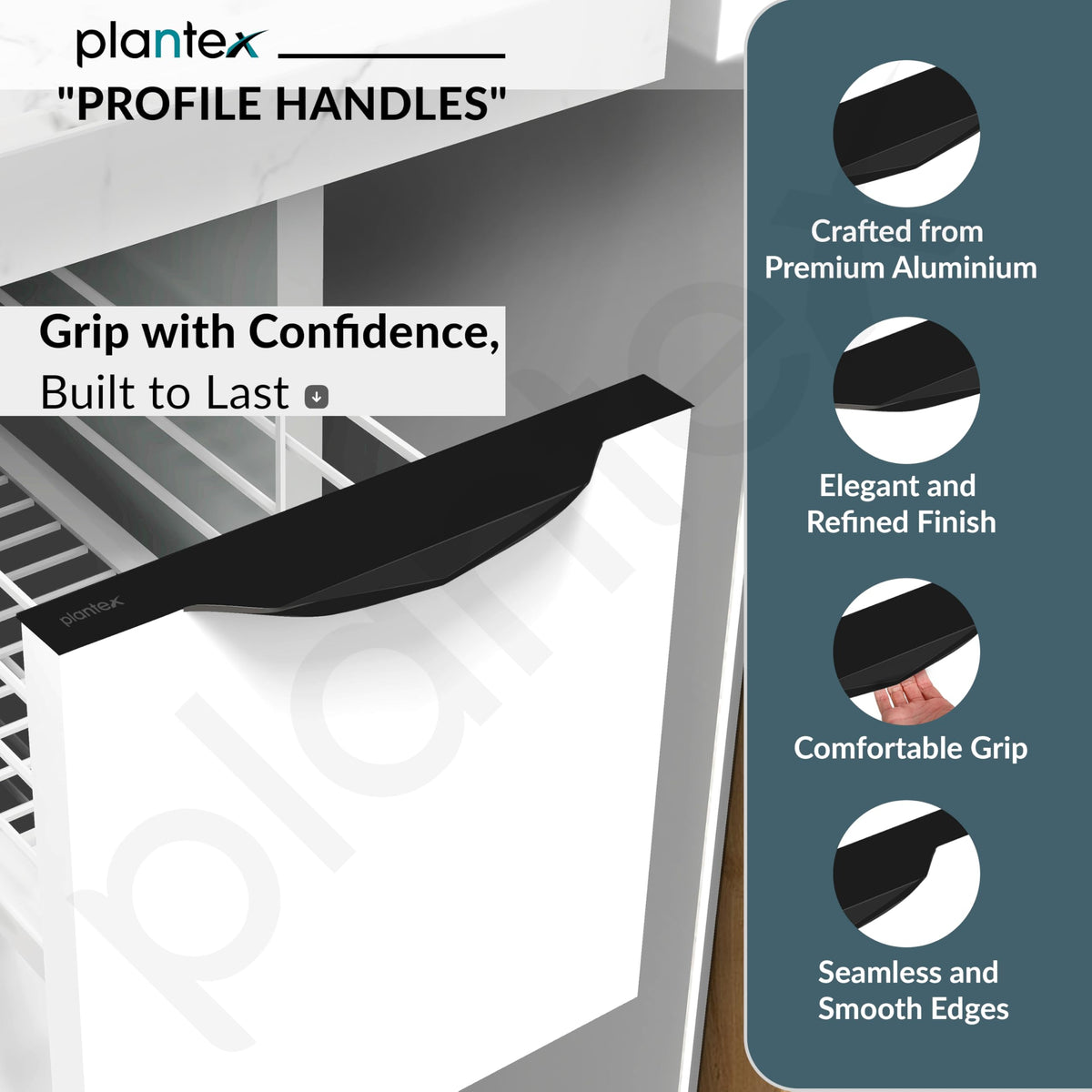 Plantex Profile Handle for Kitchen Cabinet/6 Inch Aluminium Drawer Profile Handle/Wardrobe Pull Handle for Home/Office/Hotel - Pack of 5 (Black) (Model APS-PF-1002)-2