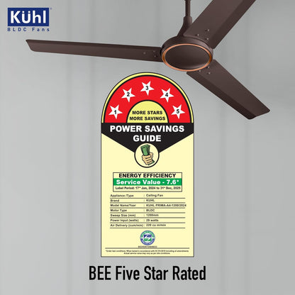 KUHL Prima A4 1200 mm BLDC 65% Power Saving BLDC Ceiling Fan With Remote | BEE 5 Star Rated & ISI Marked | High Air Flow | 5 Year Warranty | Espresso Brown