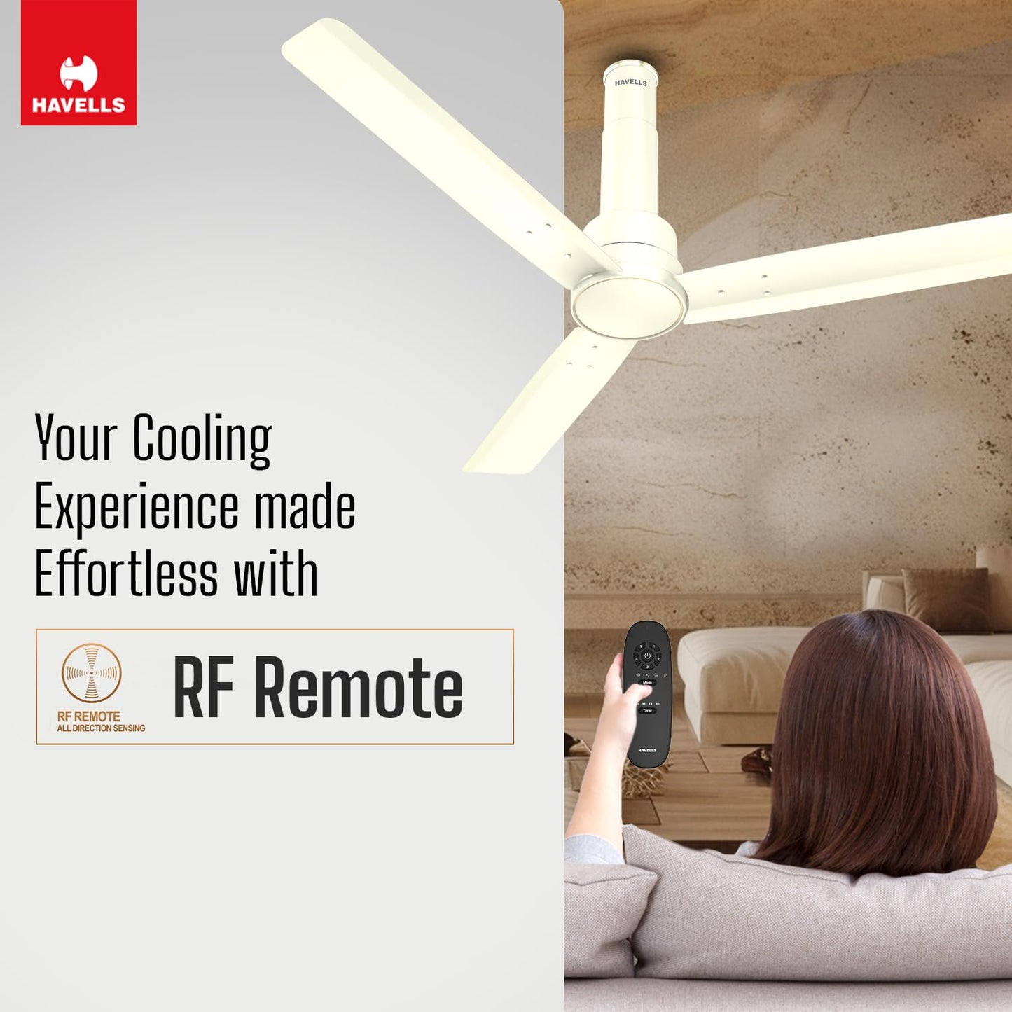 Havells 1200mm Elio BLDC Ceiling Fan | Remote Controlled, High Air Delivery Fan | 5 Star Rated, Upto 60% Energy Saving, 2+1* Year Warranty | (Pack of 1, Bianco)