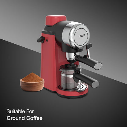 KAFF VIENNA 800 Watts Espresso, Cappuccino and Latte Coffee Maker, Glass Carafe Jar, 750W, with Automatic Pressure-Release, Over-Heat and Over-Pressure Protecting Device (Red)
