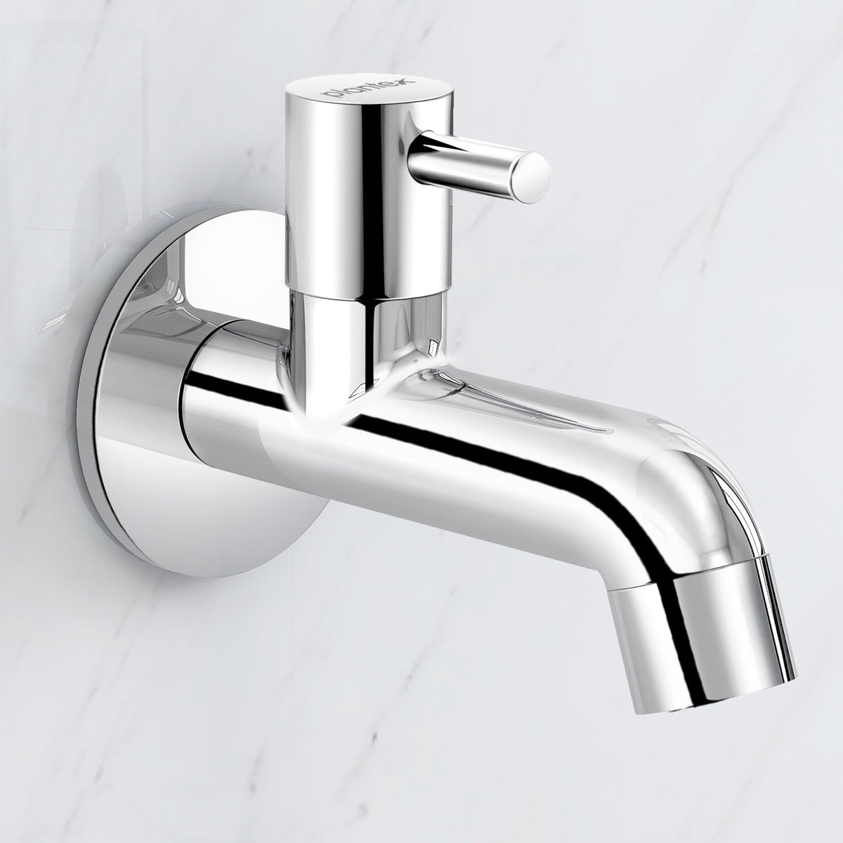 Plantex Pure Brass ICO-902 Bib Cock Water Tap with Water Saving Aerator/Water Tap for Bathroom with Brass Wall Flange and Teflon Tape- 7 Year Warranty (Long Body-Chrome)
