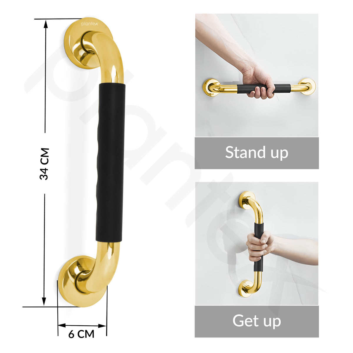Plantex 304 Stainless Steel Grab Bar for Toilet with Grip/13 inch Anti-Slip Handle for Bathroom Support - Pack of 2 (Gold & Black)-5