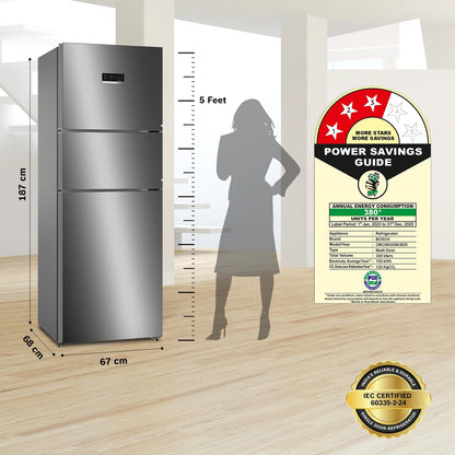 BOSCH MaxFlex Convert 335L, 3 Star Inverter Frost Free Triple Door Refrigerator (2024 Model, CMC36K03NI, 8-in-1 Convertible, UV Protected Body Shield, VitaFresh Technology, Adaptive UI, Smoky Steel)