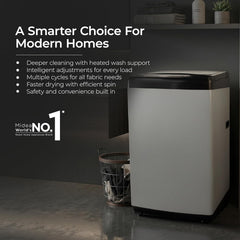 Midea 9 Kg 5 Star, Self Clean Drum Technology, Fully Automatic Top Load Washing Machine with Inbuilt Heater, 10 Wash Programs (MWMTL090FP1GHMB, Metal Body Mid Black)