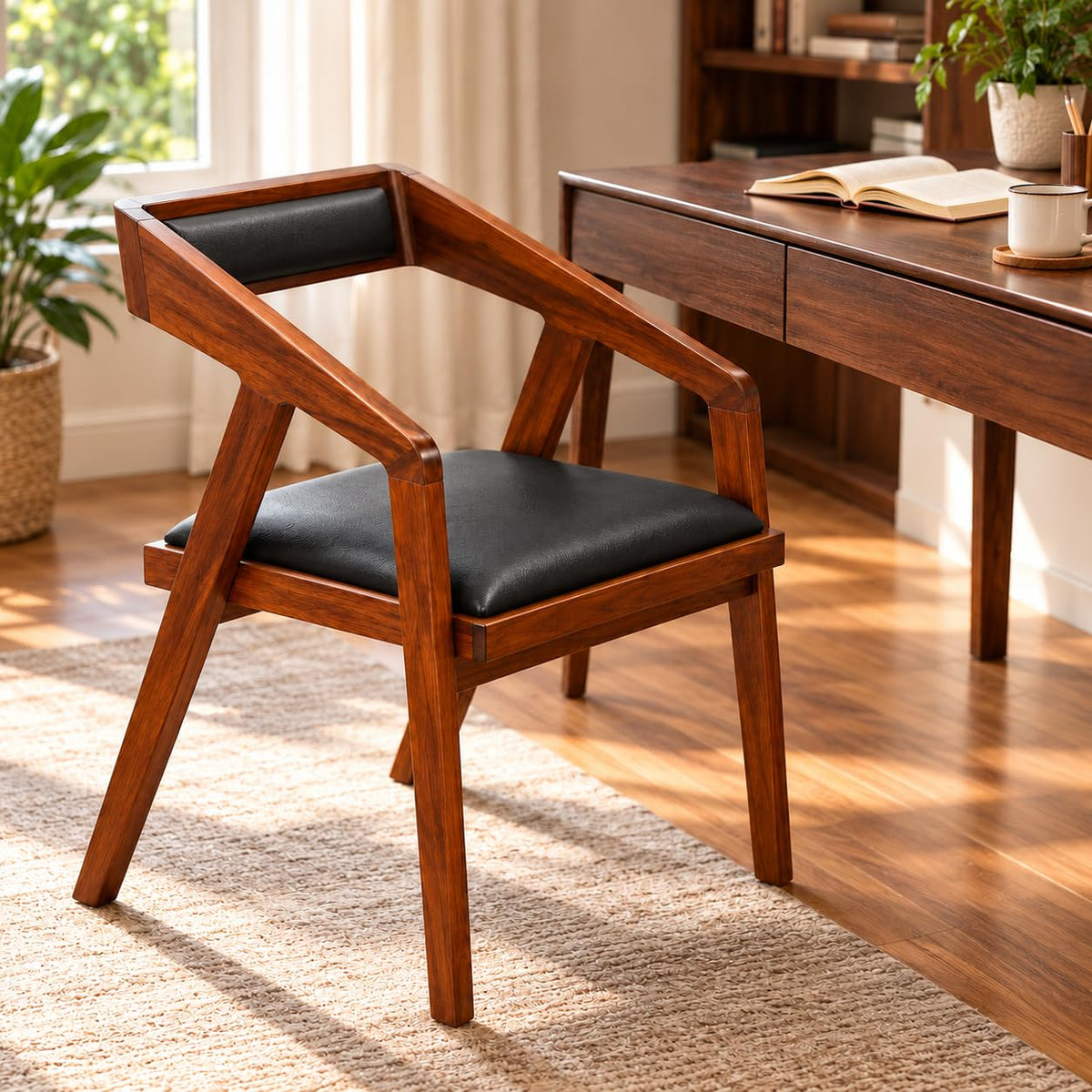 Solid Sheesham Bar Chair Modern Furniture Off Games Wooden High Chair Pu Leather Chair Cushion for Kitchen | Li
