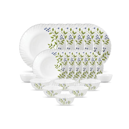 La Opala Novo Collection Opal Glass Crockery | for Family of 6 | Dinner Set 20 pcs Lush Greens | Plates & Bowls for Dining | Microwave Safe | 100% Vegetarian | Extra Strong | Light & White