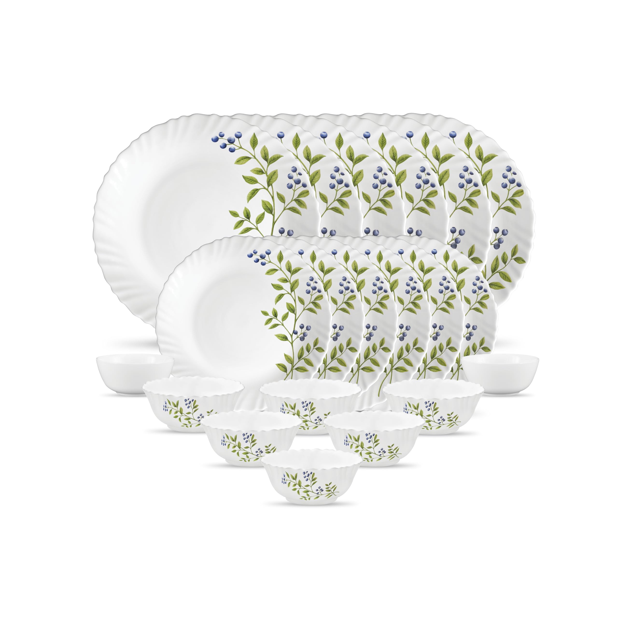 La Opala Novo Collection Opal Glass Crockery | for Family of 6 | Dinner Set 20 pcs English Lavender | Plates & Bowls for Dining | Microwave Safe | 100% Vegetarian | Extra Strong | Light & White