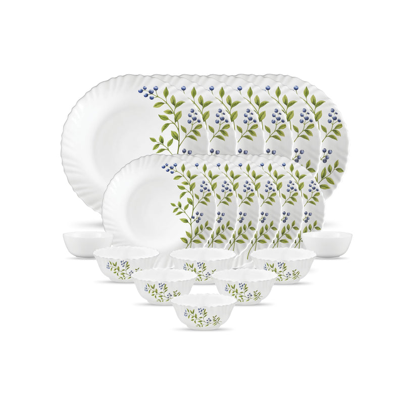 La Opala Novo Collection Opal Glass Crockery | for Family of 6 | Dinner Set 20 pcs English Lavender | Plates & Bowls for Dining | Microwave Safe | 100% Vegetarian | Extra Strong | Light & White
