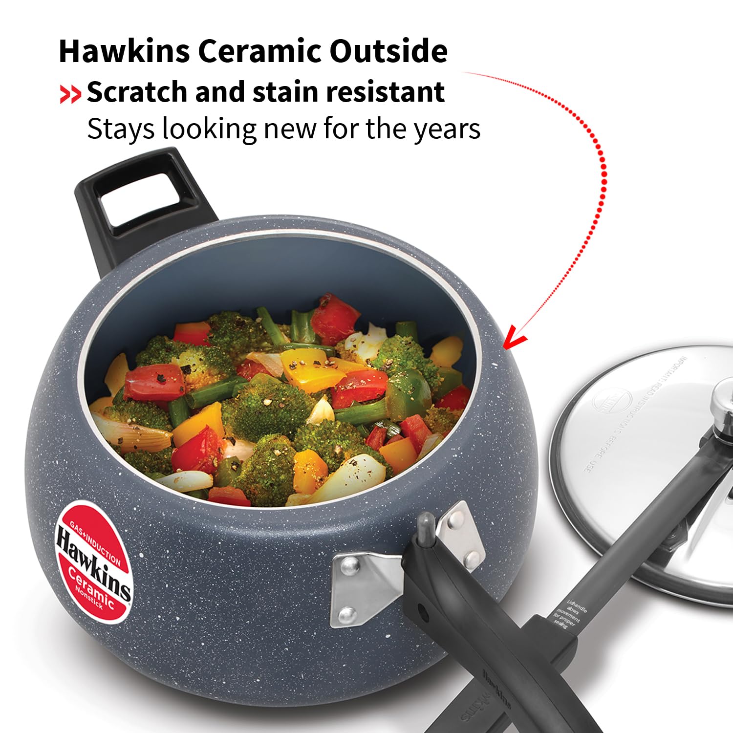 Hawkins 5 Litre Ceramic Nonstick Pressure Cooker, Induction Inner Lid Cooker, Granite Contura shaped Cooker, Blue (ICC50)