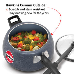 Hawkins 5 Litre Ceramic Nonstick Pressure Cooker, Induction Inner Lid Cooker, Granite Contura shaped Cooker, Blue (ICC50)