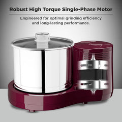 Butterfly Hippo 2 Litres Table-Top Wet Grinder | 150 Watts | Shockproof ABS Body | 4-way Grinding | Easy Clean & Maintenance | Stainless Steel Drum | 2 Years Manufacturer's Warranty | Cherry Red