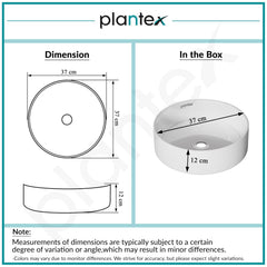 Plantex Ceramic Table Top Wash Basin For Bathroom/Table Top Washbasin with 10 Years Glaze Warranty by Plantex/Round Countertop Vessel Sink Basin For Home/Office/Hotel (14.5 X 14.5 X 5Inch-RUBY-White)-3
