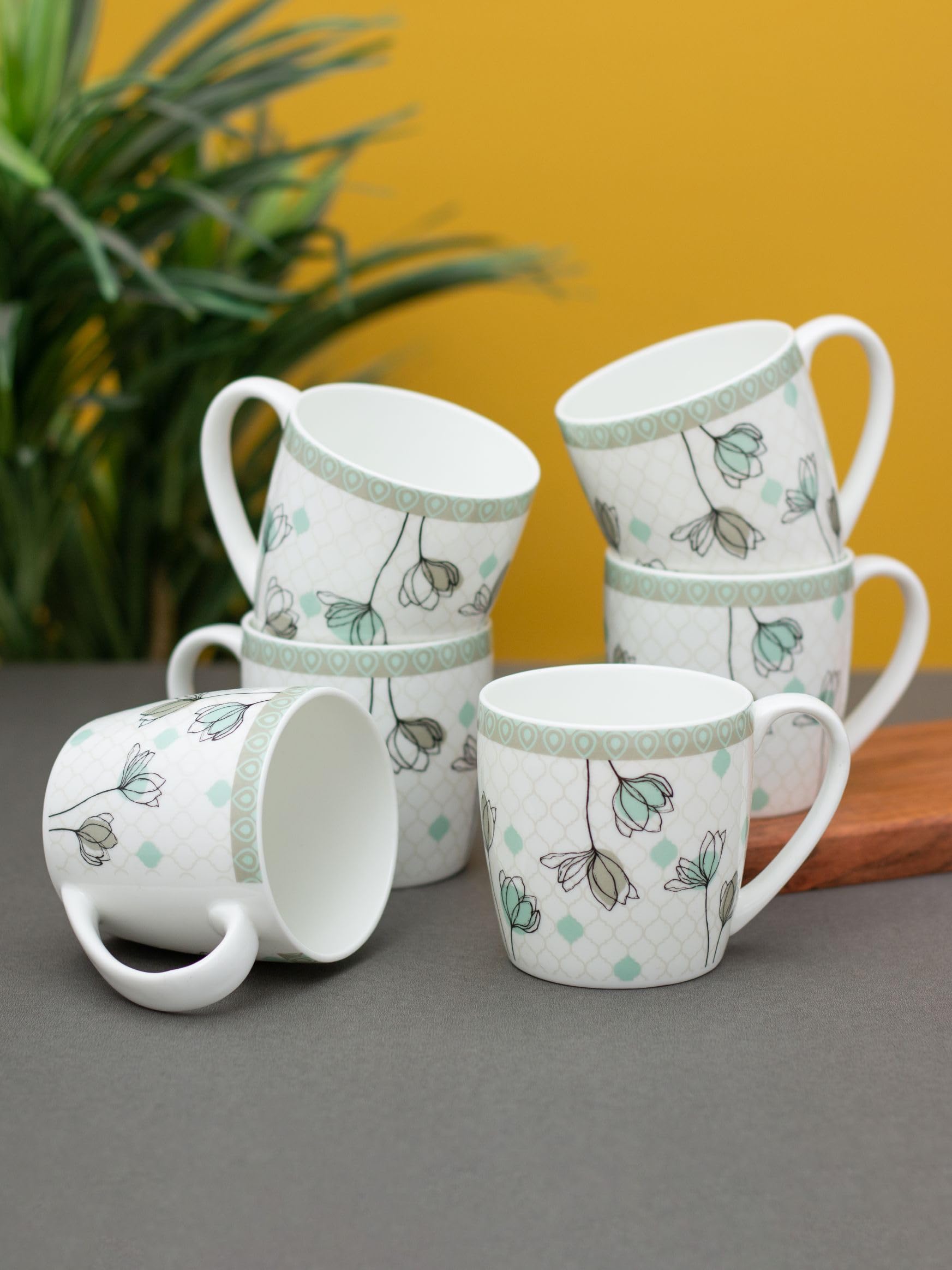 Clay Craft Fine Ceramic Tea/Coffee Cup Set of 6-200 ml Each (Alton Hilton 379), Tea Cup Set of 6, Microwave & Dishwasher Safe, Mugs for Coffee, Cups Set of 6, Mug Set, Gift Set, Ideal for Gifting