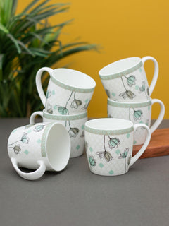 Clay Craft Fine Ceramic Tea/Coffee Cup Set of 6-200 ml Each (Alton Hilton 379), Tea Cup Set of 6, Microwave & Dishwasher Safe, Mugs for Coffee, Cups Set of 6, Mug Set, Gift Set, Ideal for Gifting