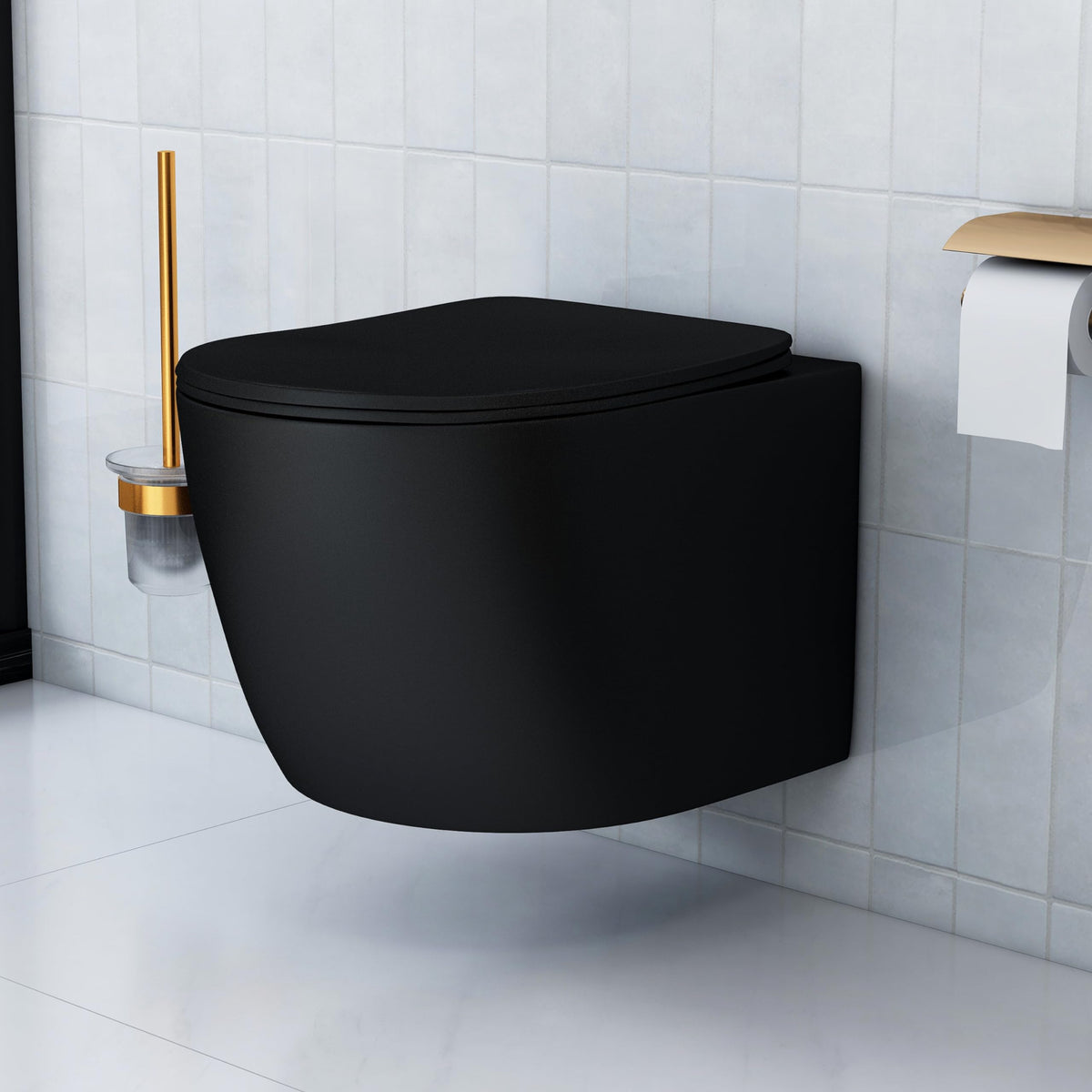 Plantex Commode for Toilet/Ceramic Wall Hung Toilet with Soft Close Toilet Seat/Rimless and Washdown Western Commode - P Trap (Round, Matt Black)