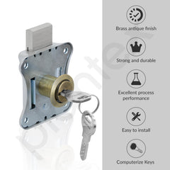 Plantex Drawer Lock/20mm Brass Lock for Cupboard/Multipurpose Cupboard Lock with Key for Home/Office - Pack of 4 (Brass Antique)-4
