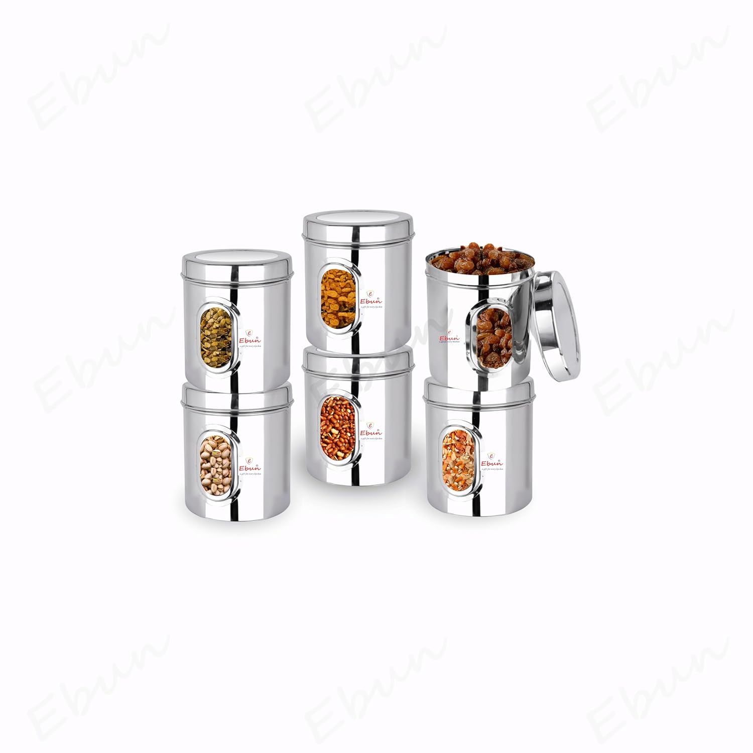 Ebun Stainless Steel See Through Small Containers | Small Containers with Capacity 200 Grams | Pack of 6 Pcs Combo, Silver