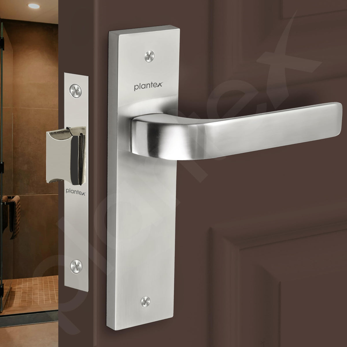 Plantex Heavy Duty Door Lock “ Bathroom Door Lock/Mortise 8inch Keyless Plate Handle Set for Home/Bathroom/Store Room/Balcony/Office with Baby Latch (8107, Matt)-4