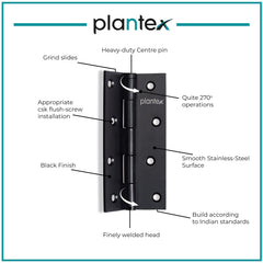 Plantex Heavy Duty Stainless Steel Door Butt Hinges 5 inch x 12 Gauge/2.5 mm Thickness Home/Office/Hotel for Main Door/Bedroom/Kitchen/Bathroom - Pack of 6 (Black)-4