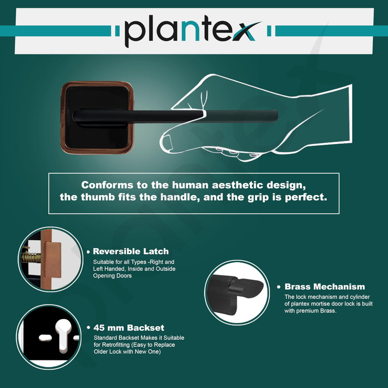 Plantex Door Lock for Home/Main Door Lock Set with 3 Computerized Key/Mortise Locks for Door with Brass Lockbody & Cylinder (SM036, Rose Gold & Black)-6