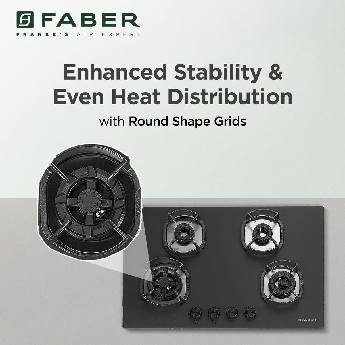 Faber Della 4 Burner 78cm Hob |Auto-Ignition|Brass Burner| Cast Iron Pan Support |Hob/Cooktop Hybrid| Matt Black Glass F