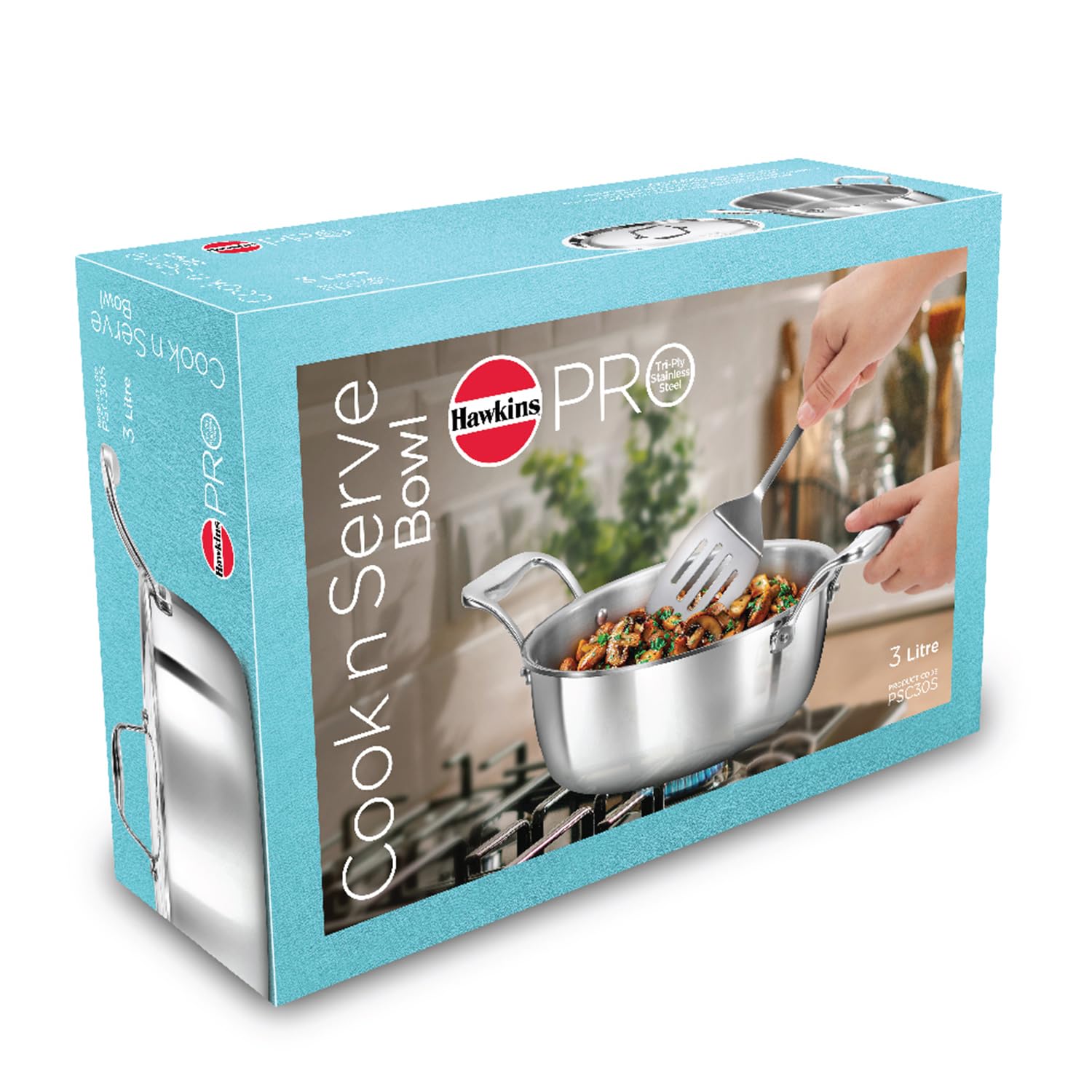 Hawkins 3L Pro Triply Stainless Steel Cook N Serve Bowl with Steel Lid, Silver (PSC30S)