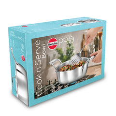 Hawkins 3L Pro Triply Stainless Steel Cook N Serve Bowl with Steel Lid, Silver (PSC30S)