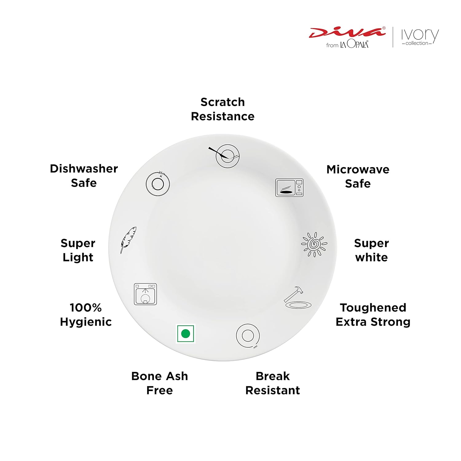 La Opala Diva, Ivory Collection, Opal Glass Full Plate Set 11" 6 pcs, Golden Fall, White, Standard