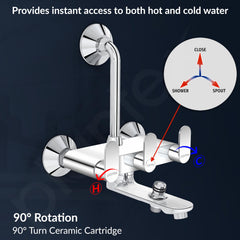 Plantex Pure Brass Wall Mixer for Bathroom 3 in 1 with L-Bend Provision for Overhead and Hand Shower with Water Saving Nozzle/ 7 Year Warranty by Plantex (ORN-219- Mirror-Chrome)-6